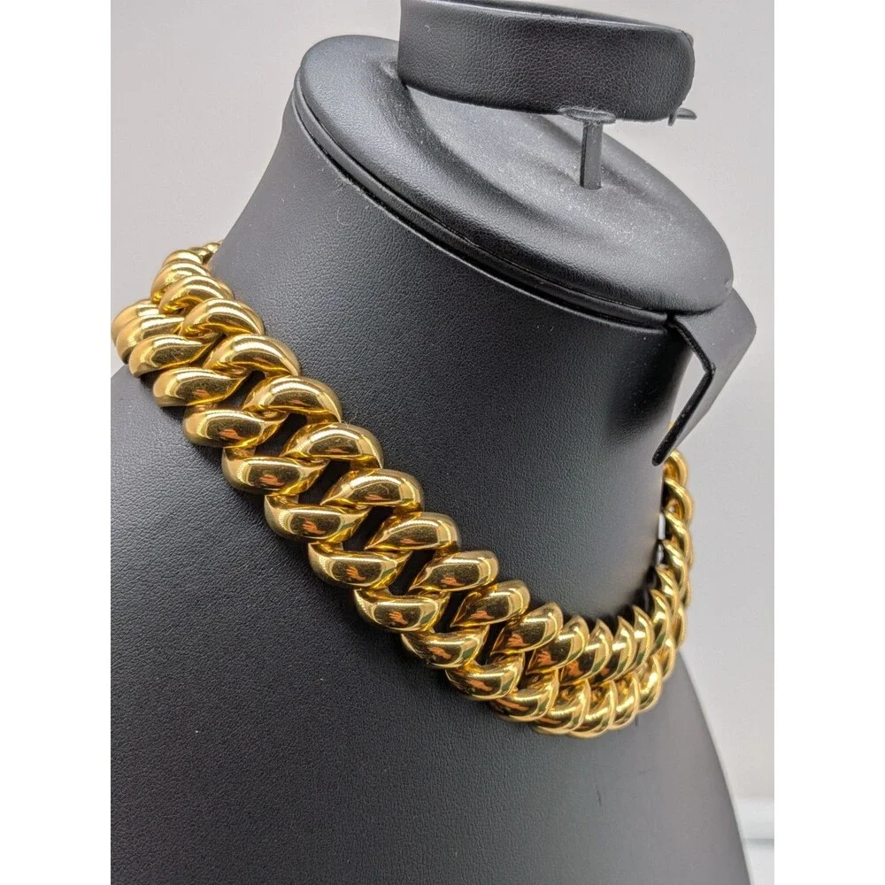 Vintage Signed Monet Necklace Gold Tone Cuban Link Choker Collar 16.25in 105gram